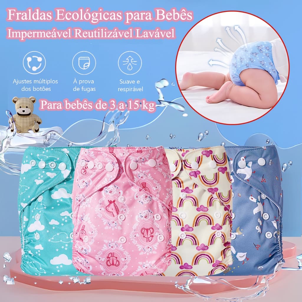 Fralda Reutilizável De Bebê Absorvente Lavável Impermeável Ajustável Para Desfralde Piscina