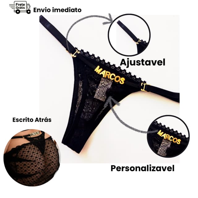 Calcinha Personalizada com Nome e Frase Calcinhas escritas com letras Douradas e Pratas