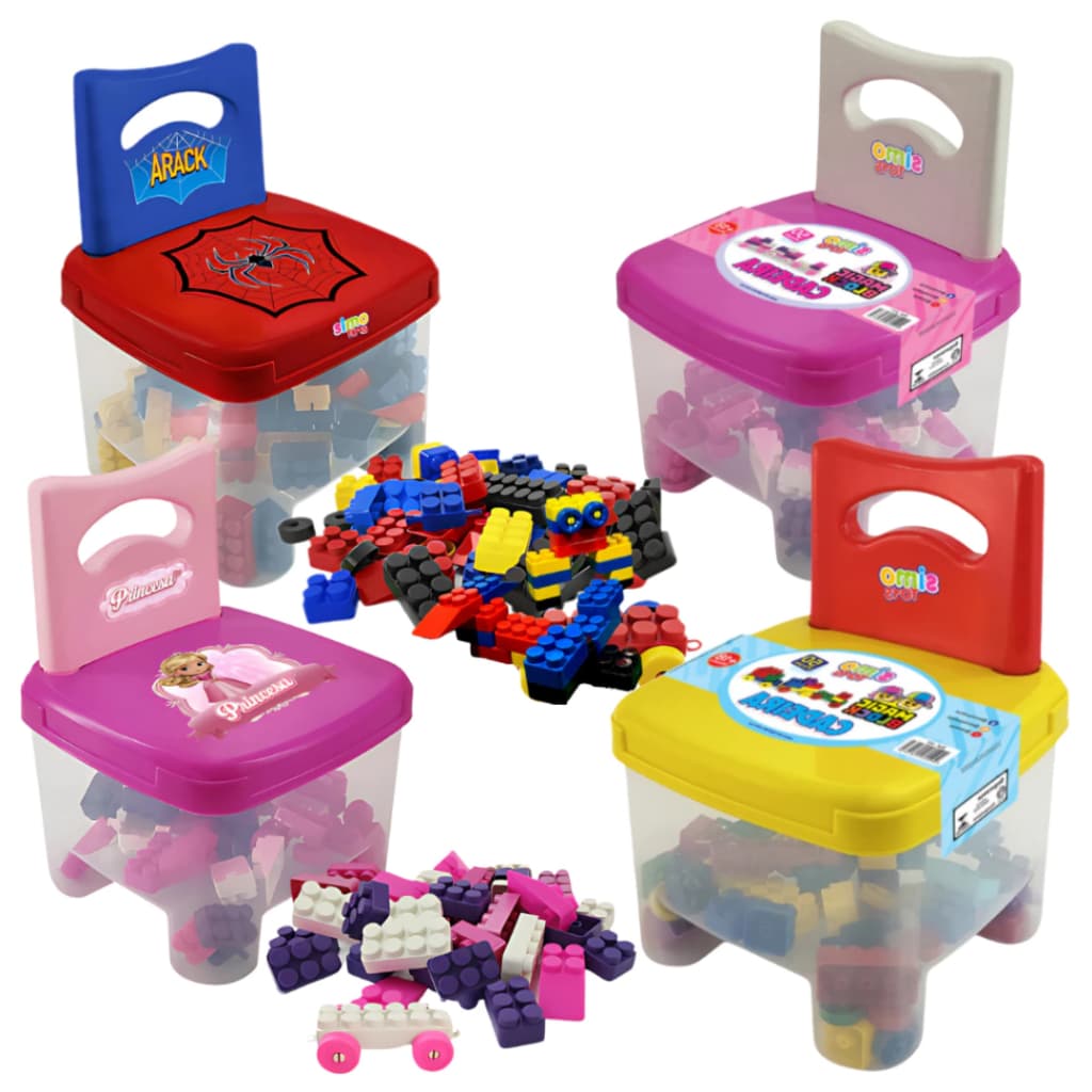 Cadeira Infantil Com 50 Blocos de Montar Princesa e Herói Arack Brinquedo Educativo Didático Criança