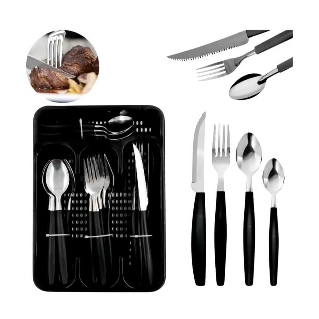 Jogo de Talheres 25 Peças Inox e Porta Talheres Organizador