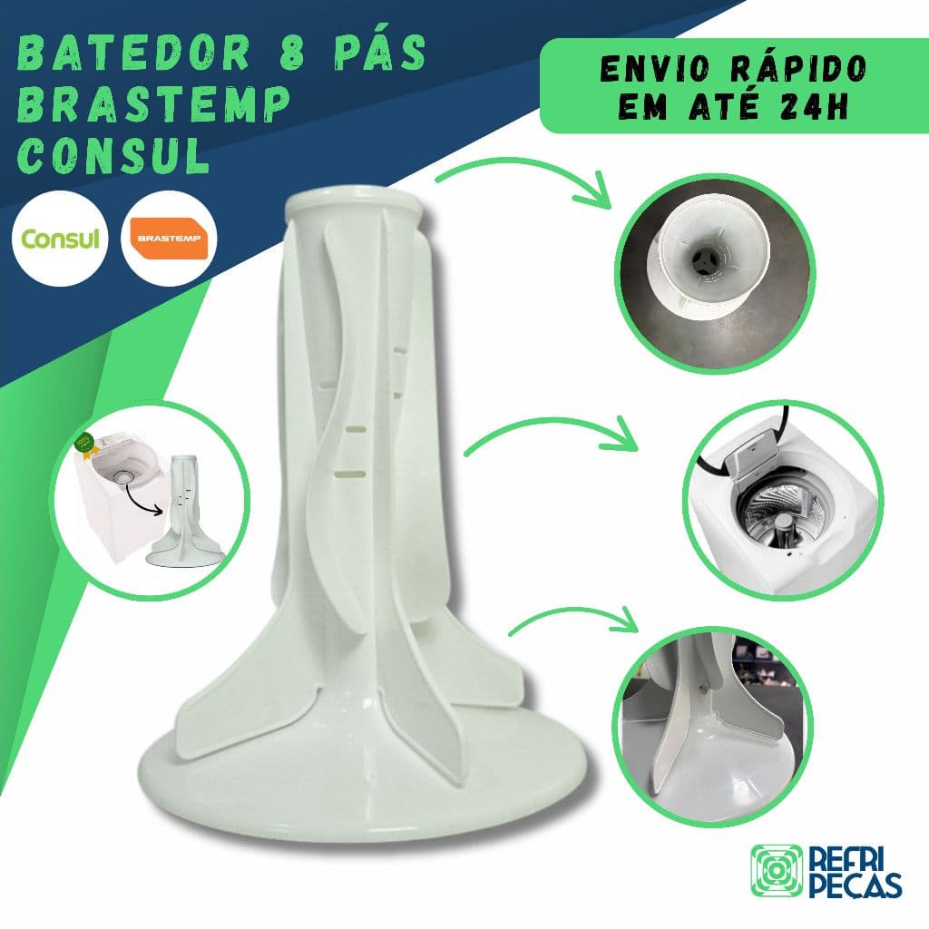 AGITADOR BATEDOR 8 BLADES 8 PÁS P/ LAVADORA BRASTEMP/CONSUL MAQUINA DE LAVAR W10669206 W10882241