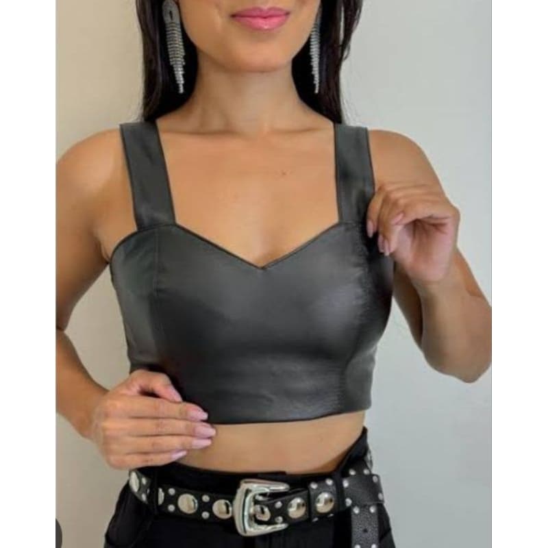 Cropped Alcinha Courino Feminino com Bojo Zíper Costas Ajustado Confortável M G GG
