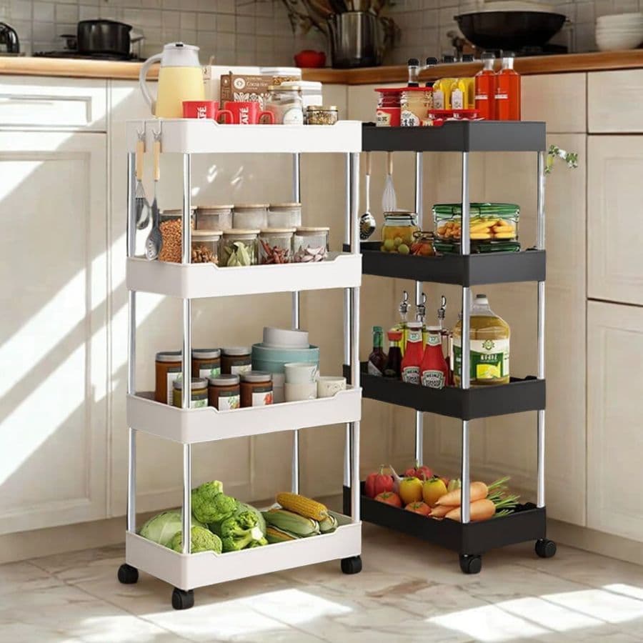 Carrinho Estreito com 4 Prateleiras em Polipropileno Auxiliar com Rodinhas P, M, G ou Kit 3