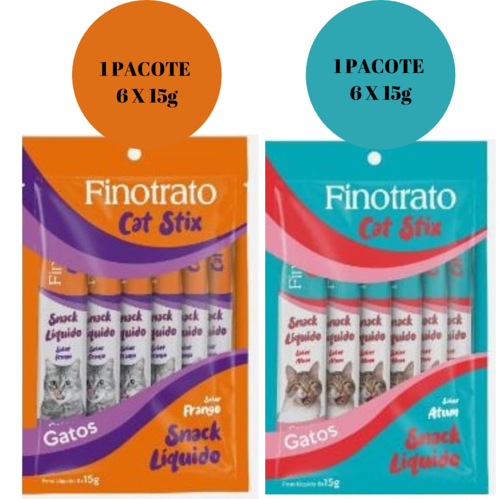 2 Petisco Gatos Finotrato Cat Stix Super Premium Carne Frango / Atum / Mix - 2 Pct = 12 uni 15g