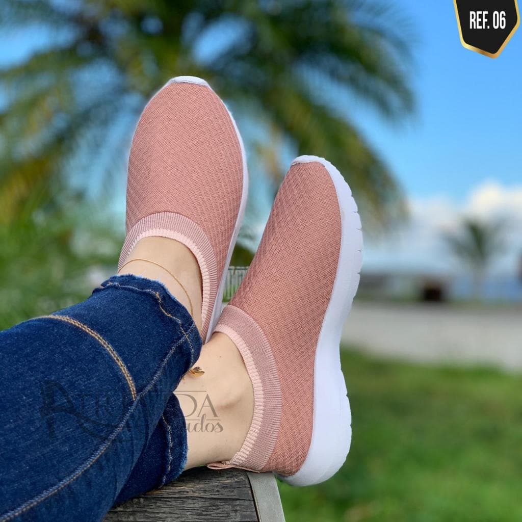 Tênis meia Feminino Confortável Sem Cadarço academia caminhada  casual