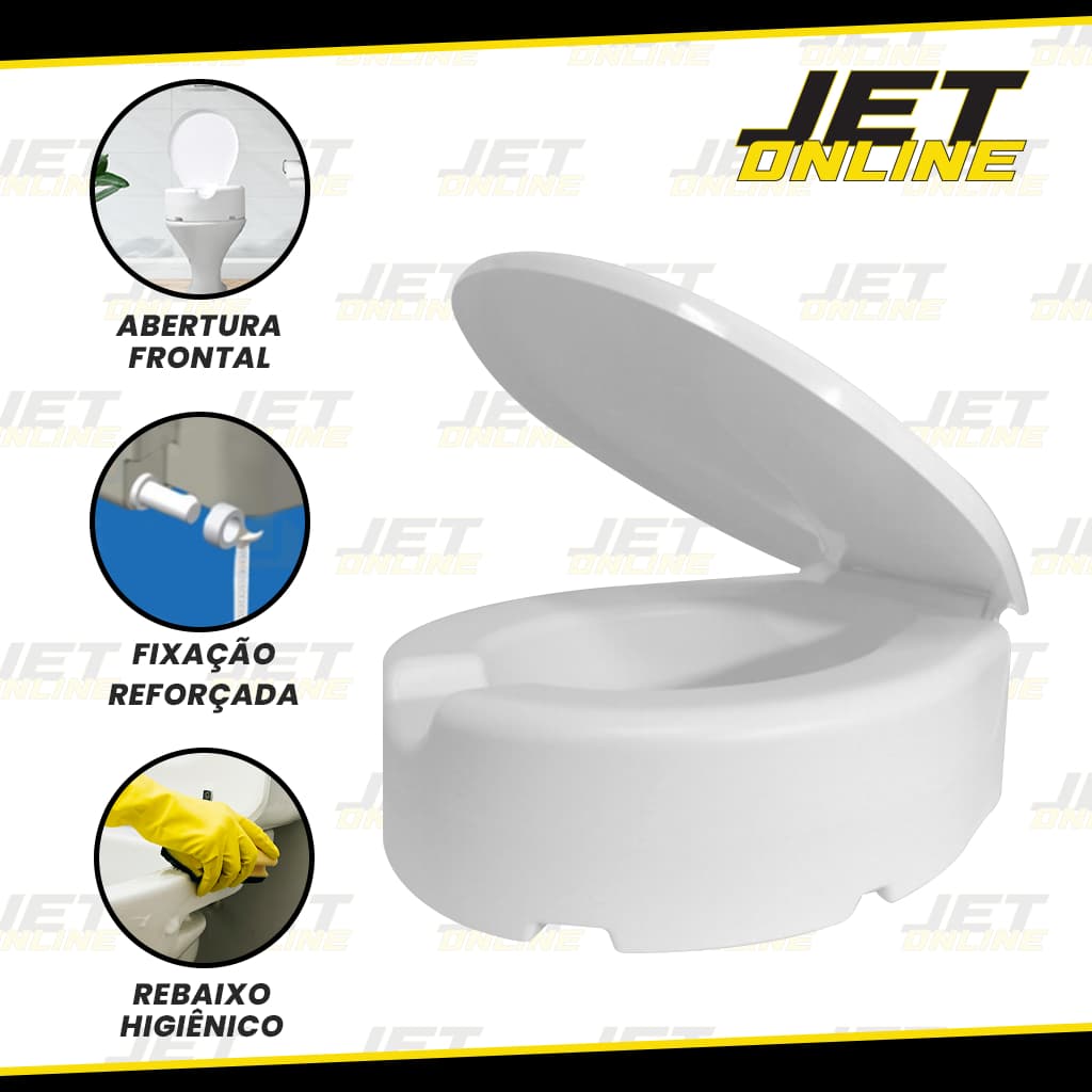 Assento Sanitário Elevado Reforçado 13cm Tampa Vaso Para Idosos Deficiência Pós Cirurgia de Banho