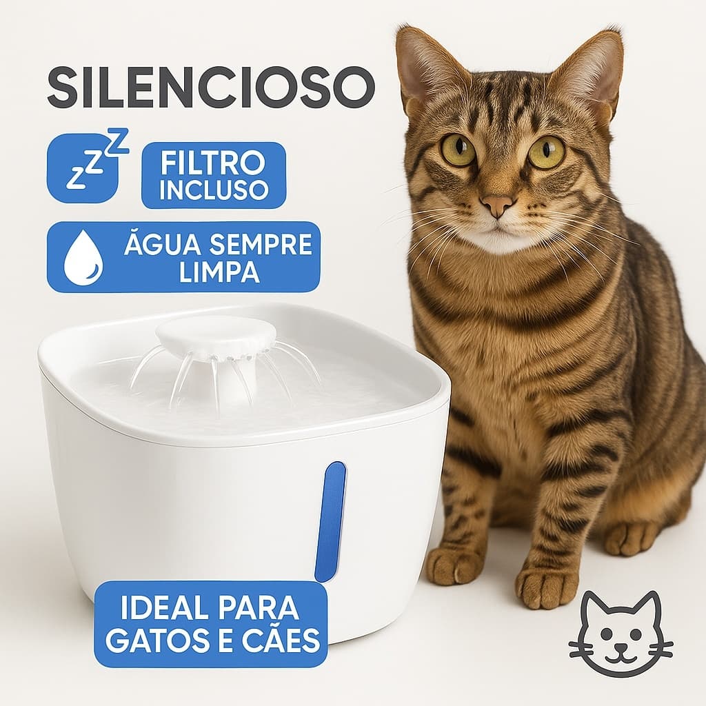 Fonte Bebedouro Automática p/ Gatos e Cães com Filtro Purificador e Água Sempre Limpa