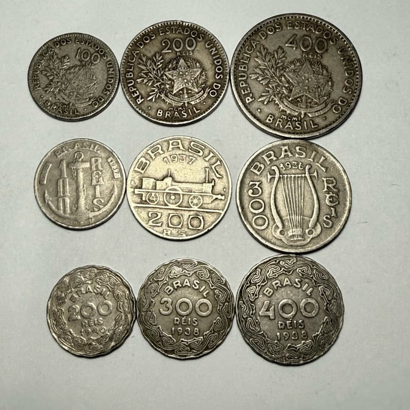 Lote 9 Moedas de Réis Originais Coleção de dinheiro antigo