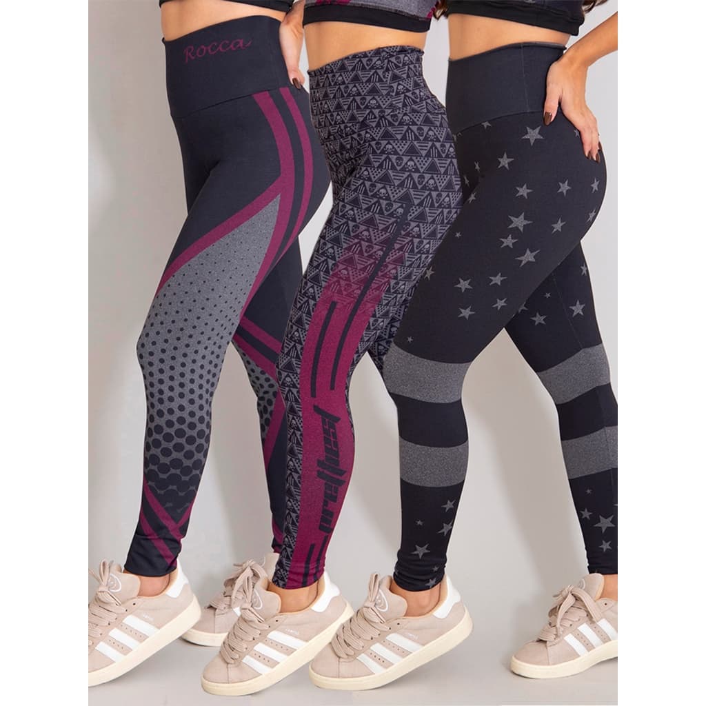 Kit 3 Leggings Mescla Printed Zero Transparência Yoga Moda Feminina