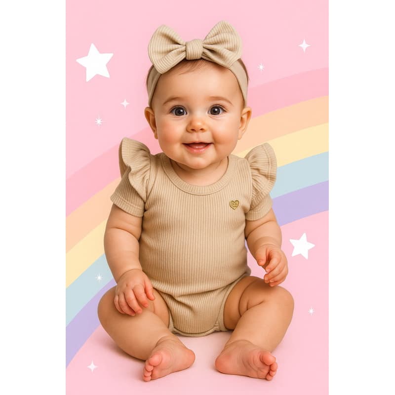 Body manga curta menina bebe babado na maga e laço