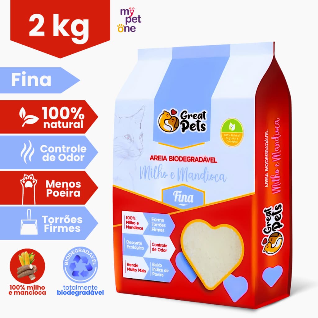 Areia Great Pets para Gatos Biodegradável Fina - 2 Kg
