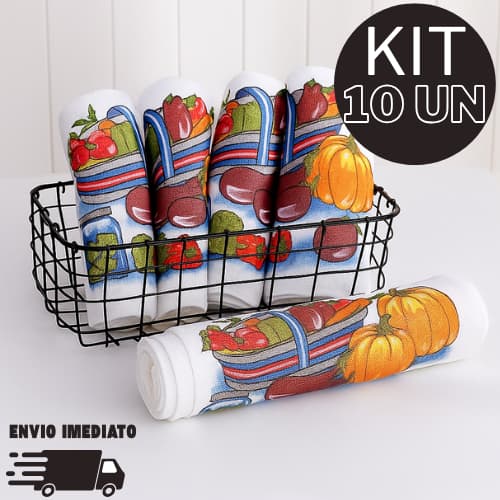 Pano De Prato Kit 10 Panos Algodão Alta Absorção Pia Cozinha Louça Estampado Pe Galinha Legitimo
