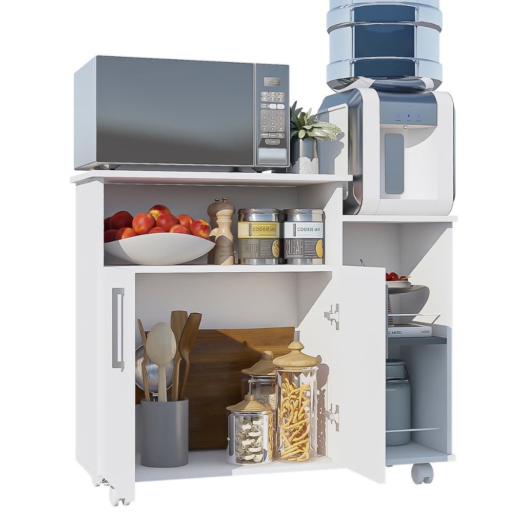 Gabinete Balcão Cozinha Armário Multiuso Suporte Micro-ondas com Rodizios e 2 Portas DIA DOS PAIS