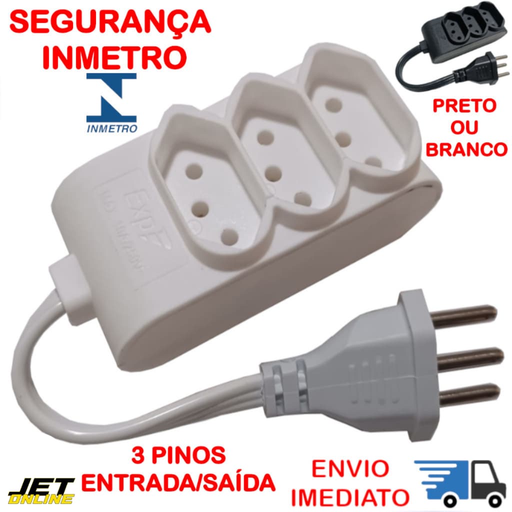 Extensão Mini Multiplicadora de Tomadas Bivolt Adaptador de Tomadas 3 pinos Benjamim