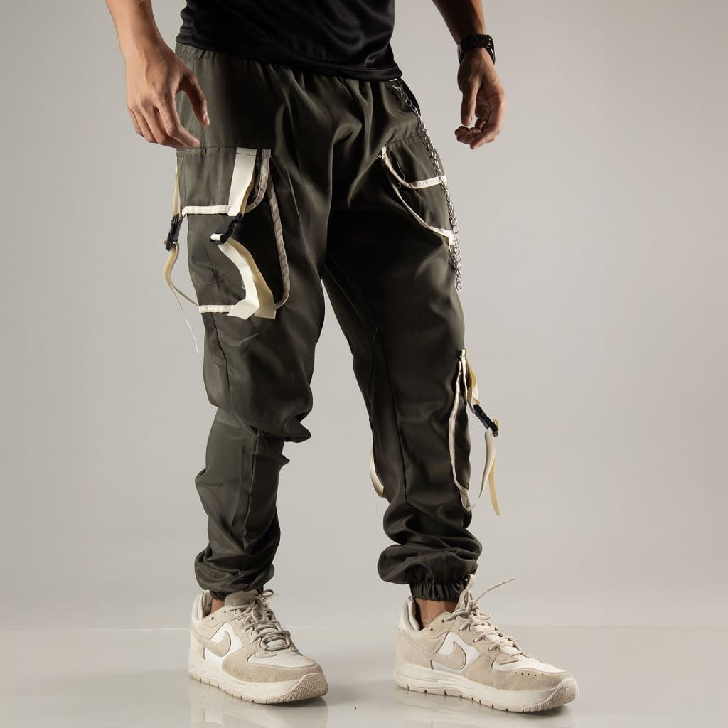 Calça Cargo Jogger Estilo Gringa Coreana Unissex com Bolsos Laterais Larga Estilosa tactel Verde