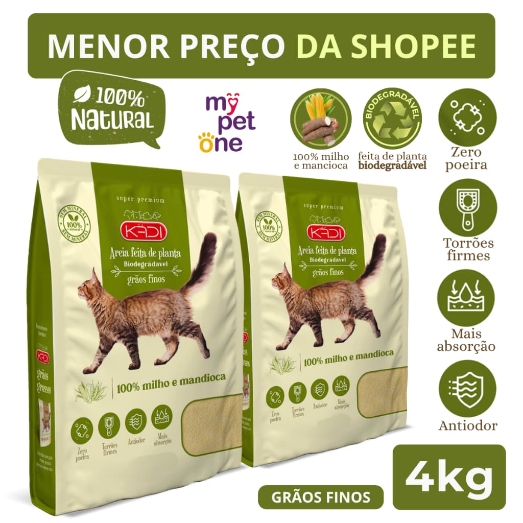Kit 2 Areia Biodegradável Kadi Grãos Finos - 2Kg