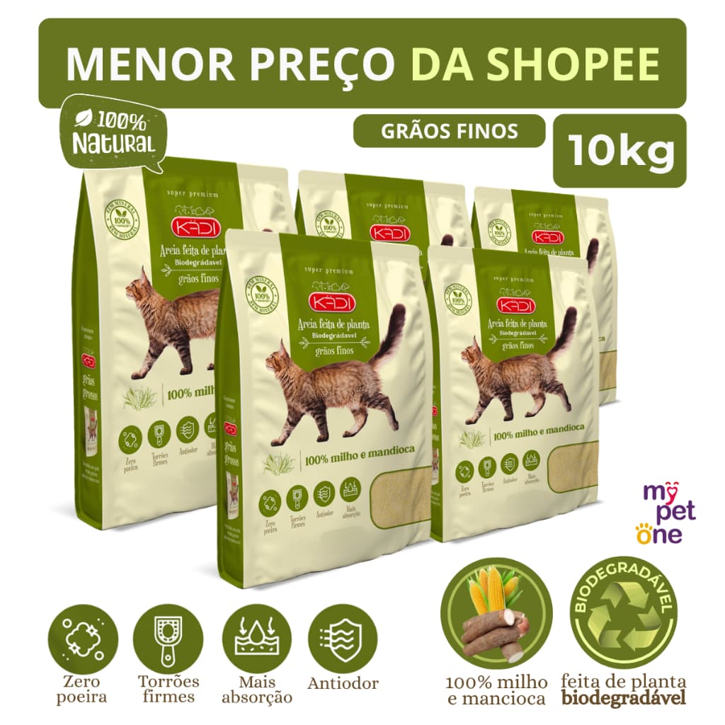 Kit 5 Areia Biodegradável 2 Kg Grãos Mistos - Kadi