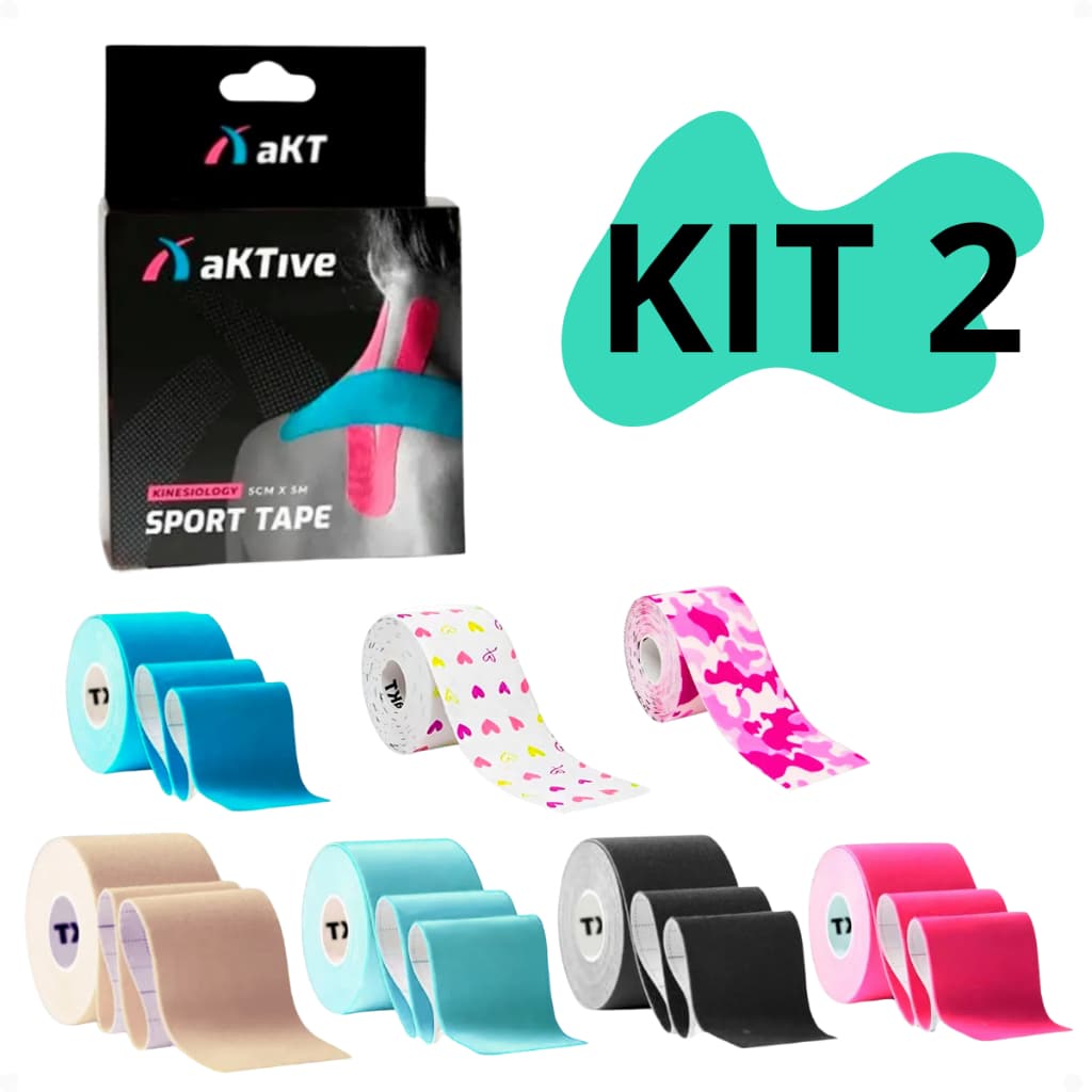 Kit 2 Kinesiology Esporte Bandagem Elástica Fita Kinesio Tape Funcional Adulto Fisio Atadura Sport