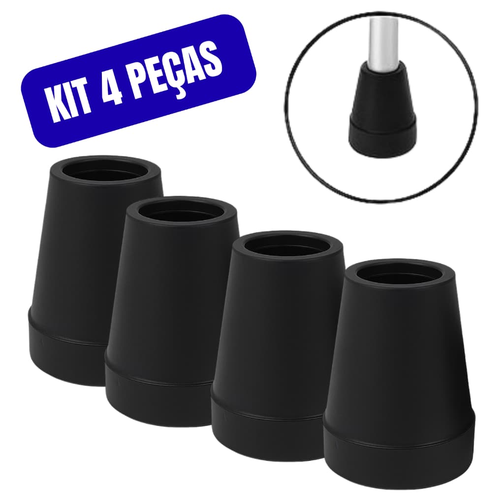 Kit 4 Ponteira Pé De Borracha 7/8" (2,2cm) ou 3/4" (1,9cm) Muleta Bengala Andador e Auxiliar