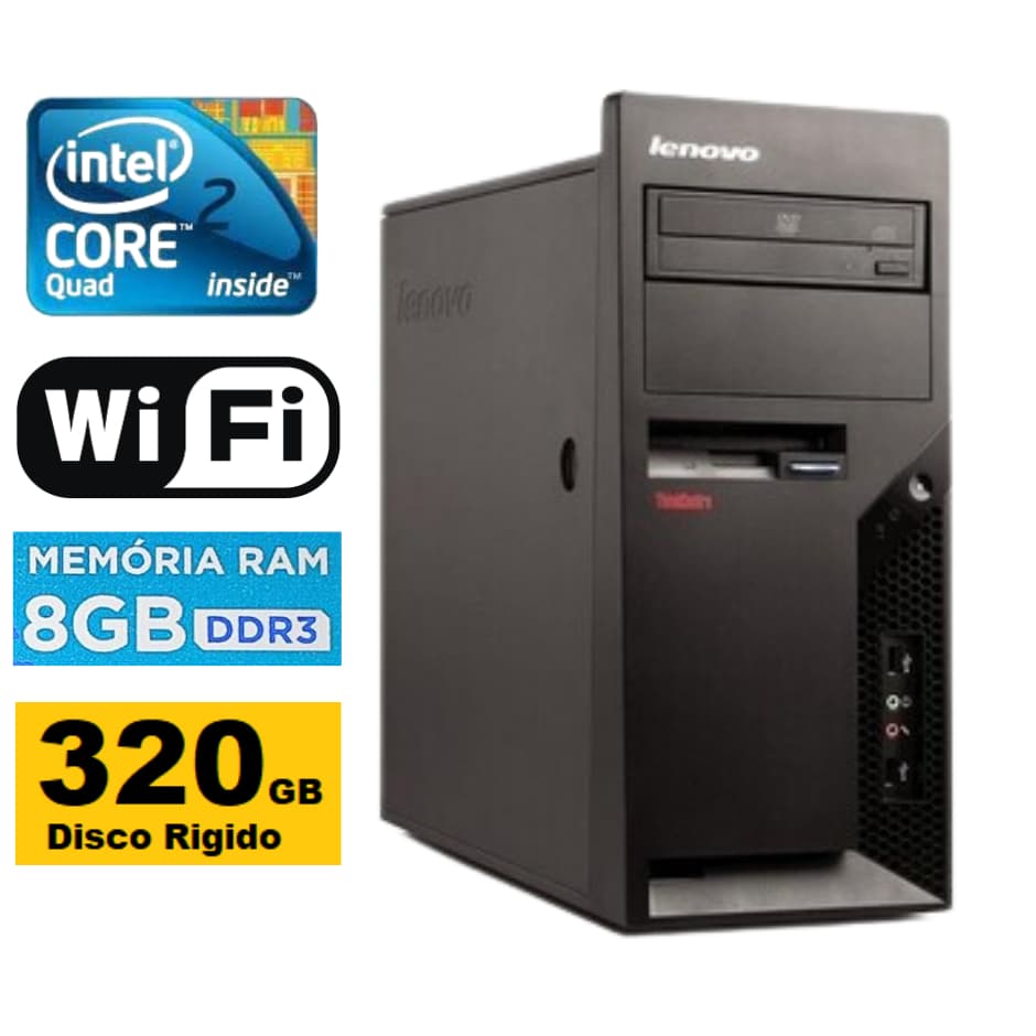 Cpu Lenovo M6209 Com 8gb Ram Ddr3 Hd 320gb Wifi Quad Core 775 Torre De Computador Nota e Garantia