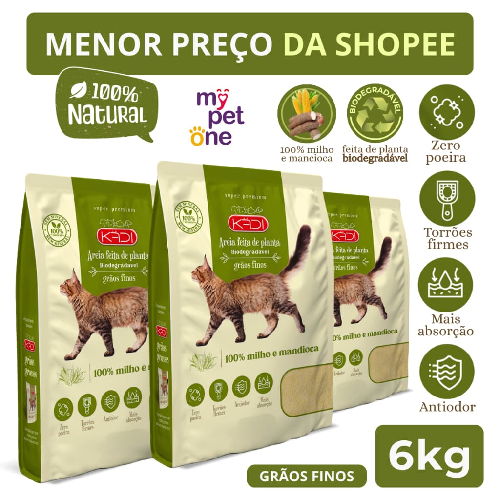 Areia Biodegradável Kadi Grãos Finos - 2Kg