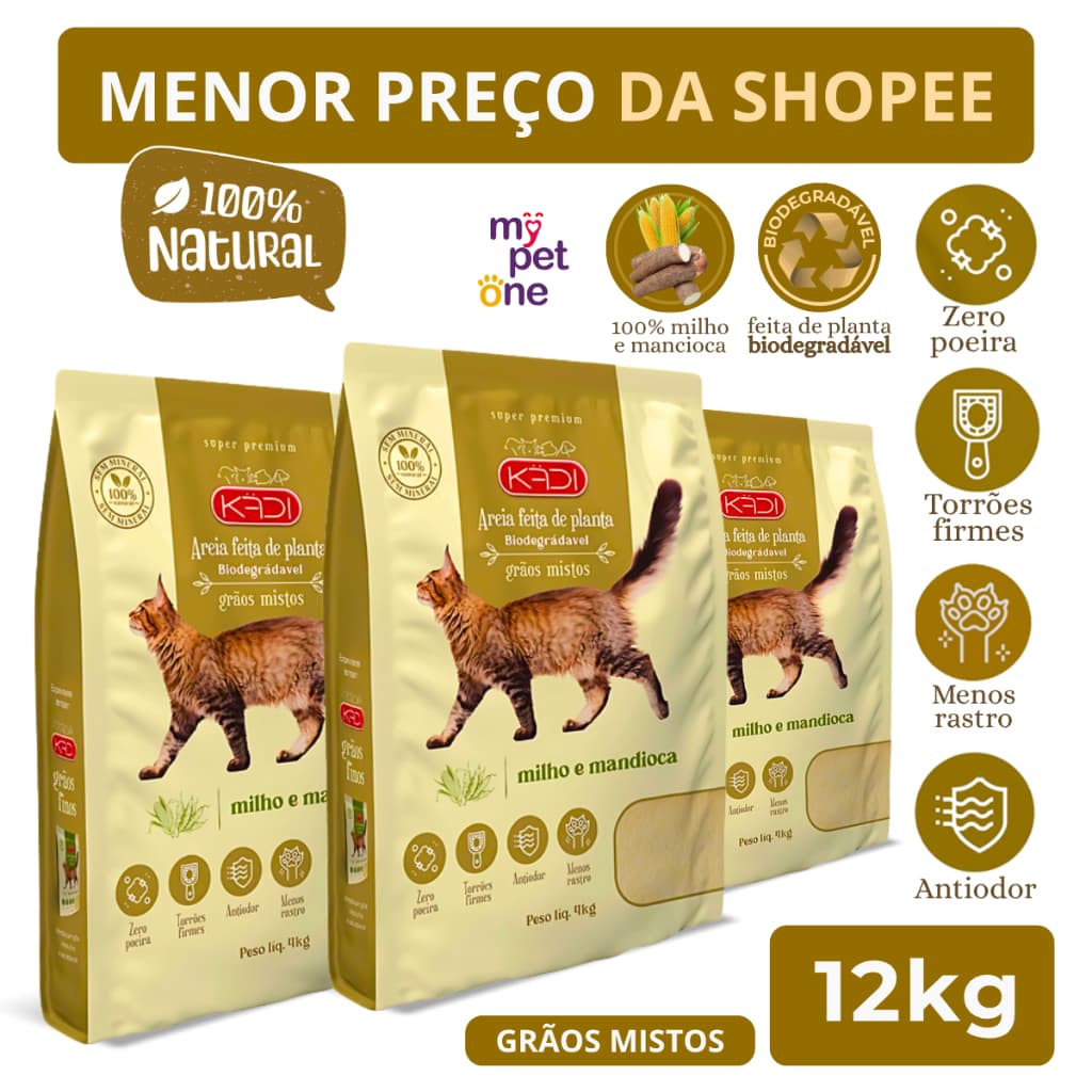 Areia Biodegradável 4 Kg Grãos Mistos - Kadi
