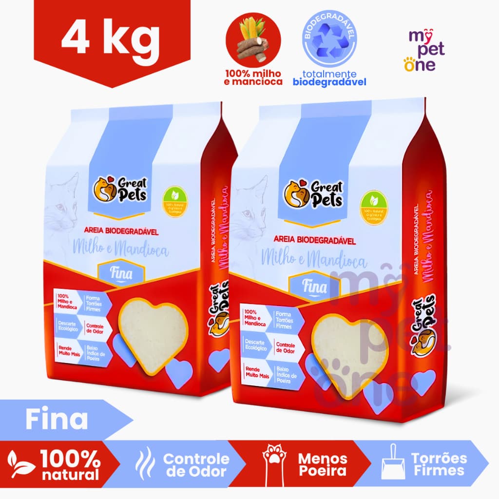 Kit 2 Areia Biodegradável Fina Great Pets para Gatos - 2 Kg