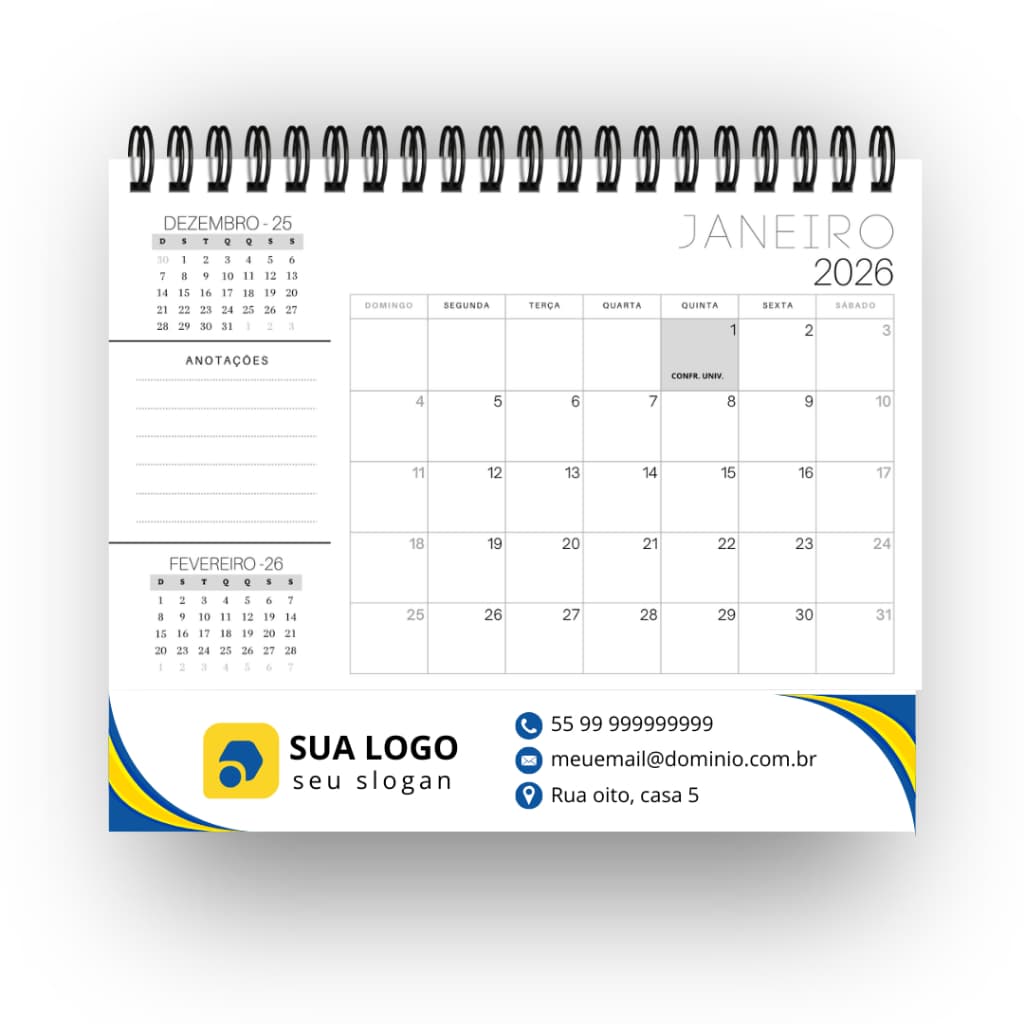 Calendário 2026  De Mesa Com Base Personalizada