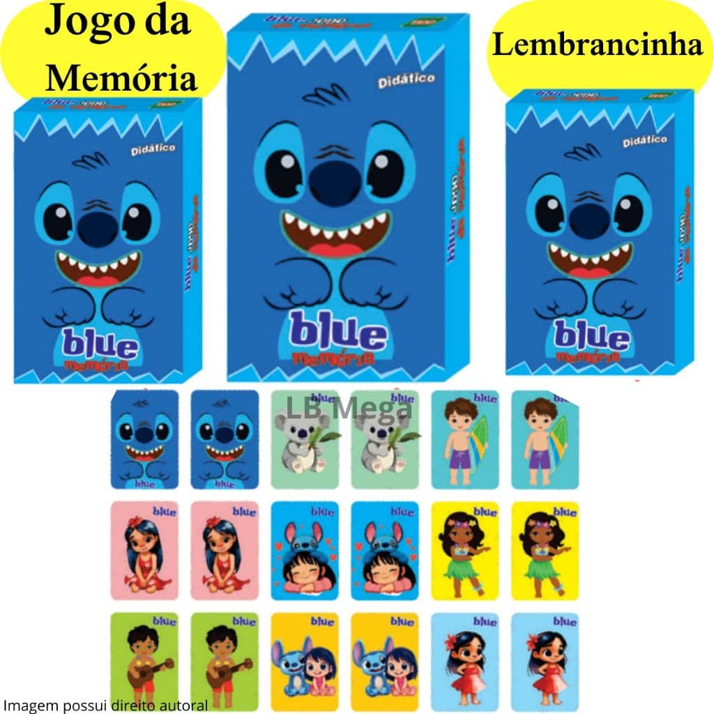 Kit com 3 até 30 Caixinhas Jogo da Memória BLUE / STITCH Brinquedo Educativo para Crianças e Festas