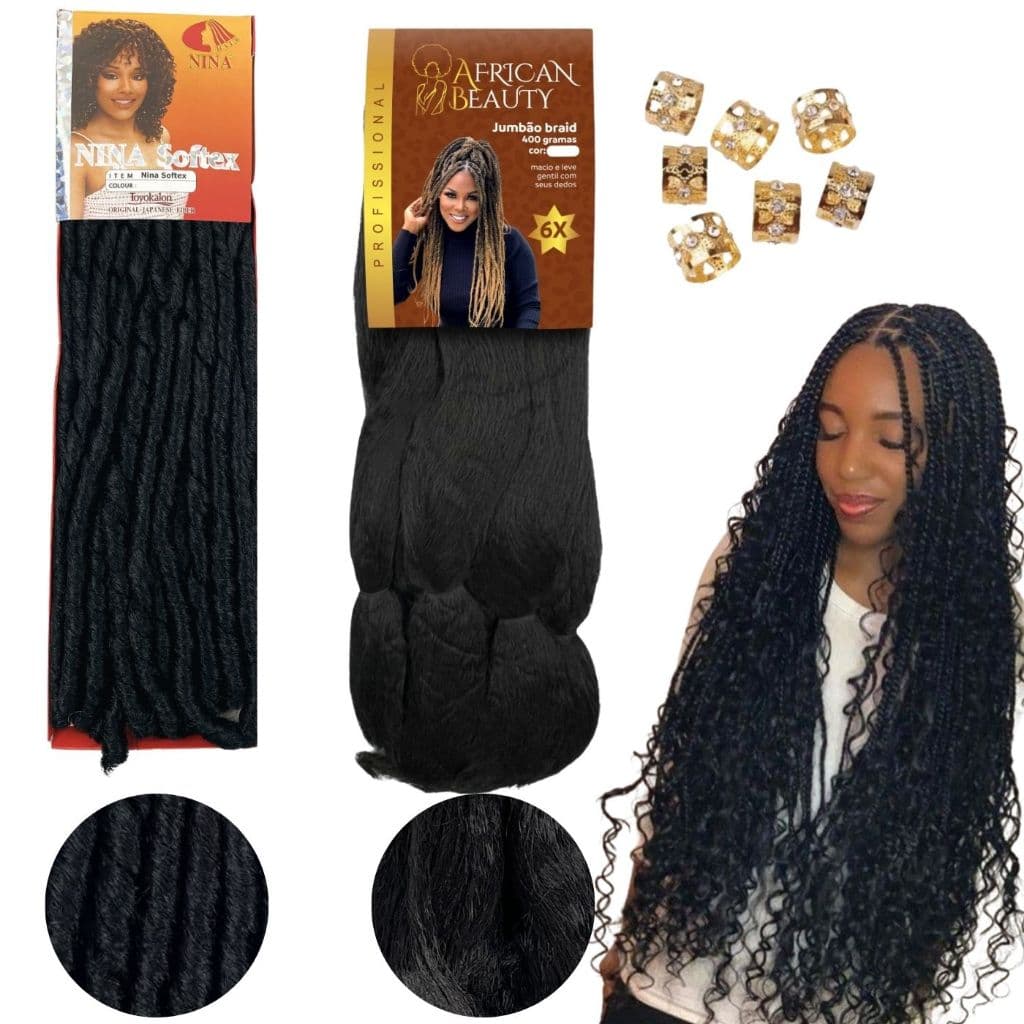 Kit Cabelo  Gypsy – Yaky Jumbo + Nina Softex Ideal para Box Braids e Twists