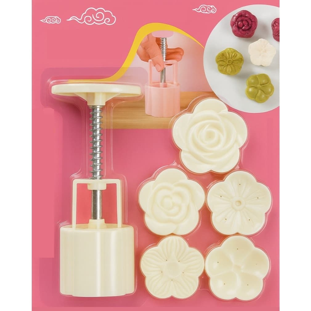 Kit Ejetor com 5 Moldes Florais para Brigadeiro, Biscoito, Massa, Doces Gourmet