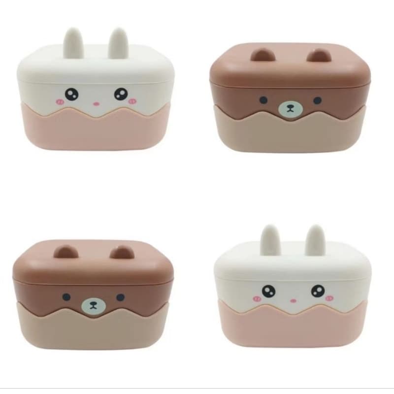 Kit/1/ 2 /Saboneteira  de Pia com Tampa Ursinho e Coelhinho Divertidos Infantil