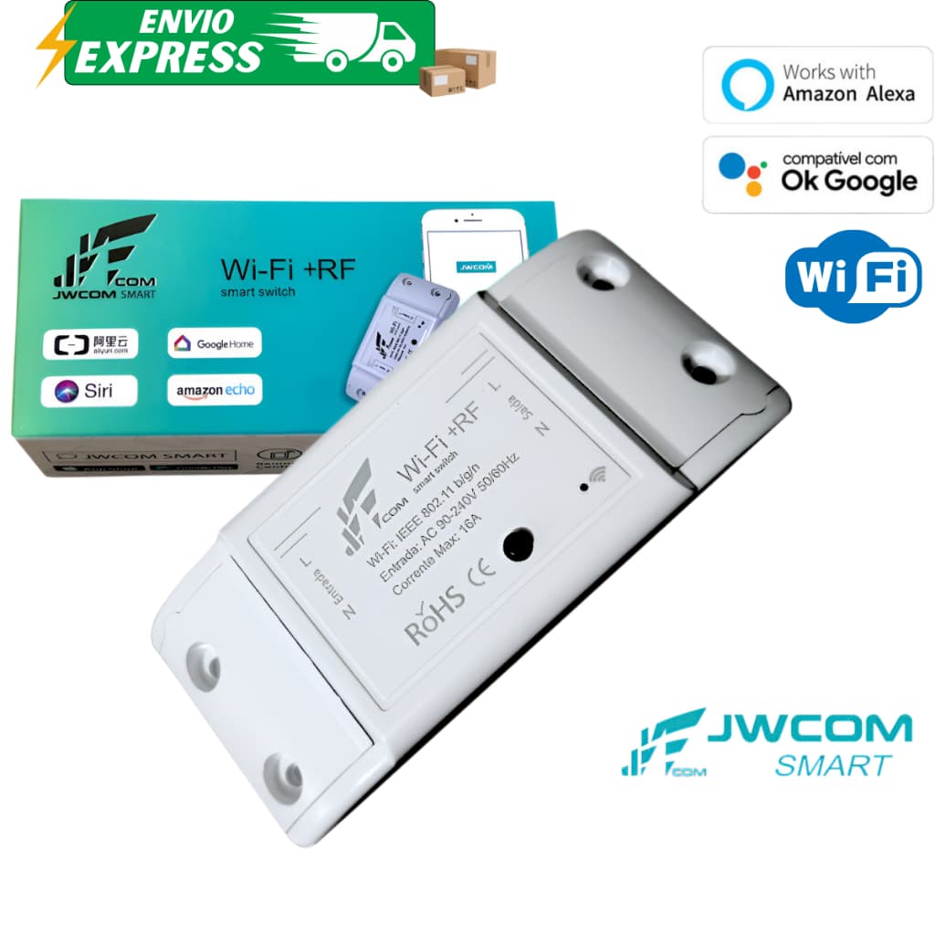 Rele Inteligente Wifi + RF433 Jwcom interruptor wifi Alexa Google Automação Ekaza Nova Digital
