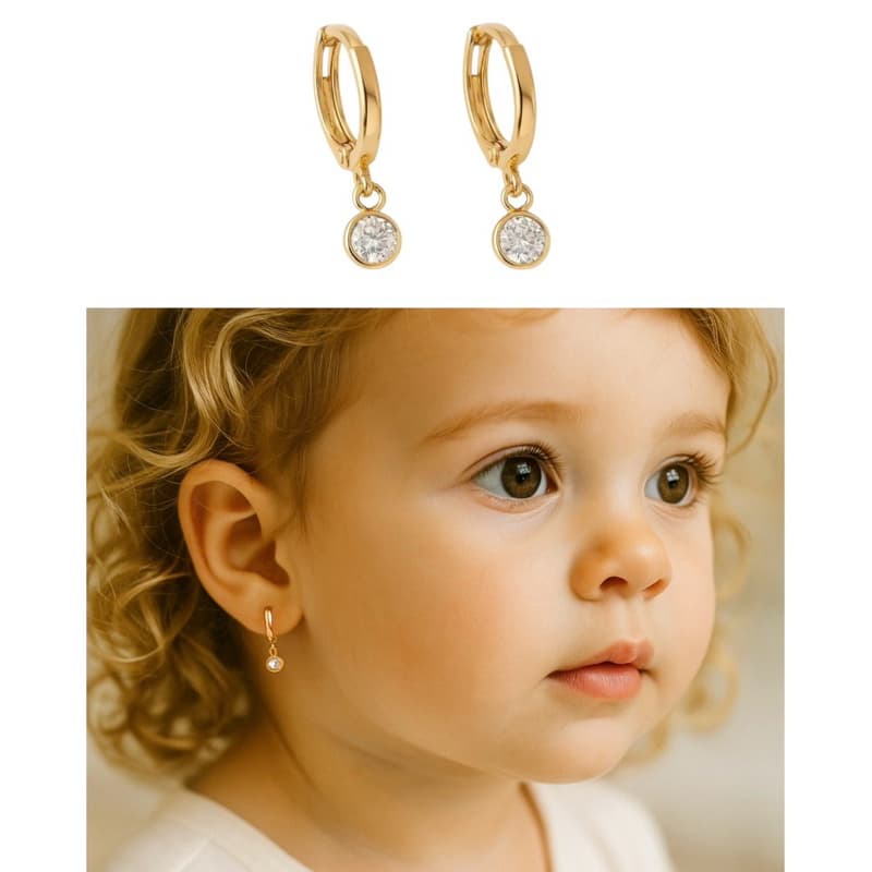 Brinco Infantil Argolinha com Zircônia ou Pérola – Banhado a Ouro 18k Hipoalergênico