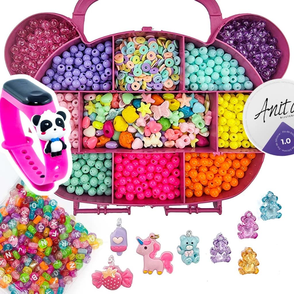 Kit Para Montar Pulseira Com Letras 1.600 Peças Artesanato Maleta de Miçangas