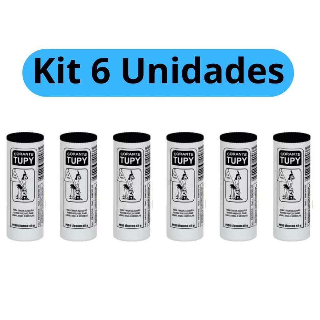 Corante para Tingir Tecidos Tupy 45g 6 unidades Preto Para Tingimento Roupas Algodão Rayon Viscose