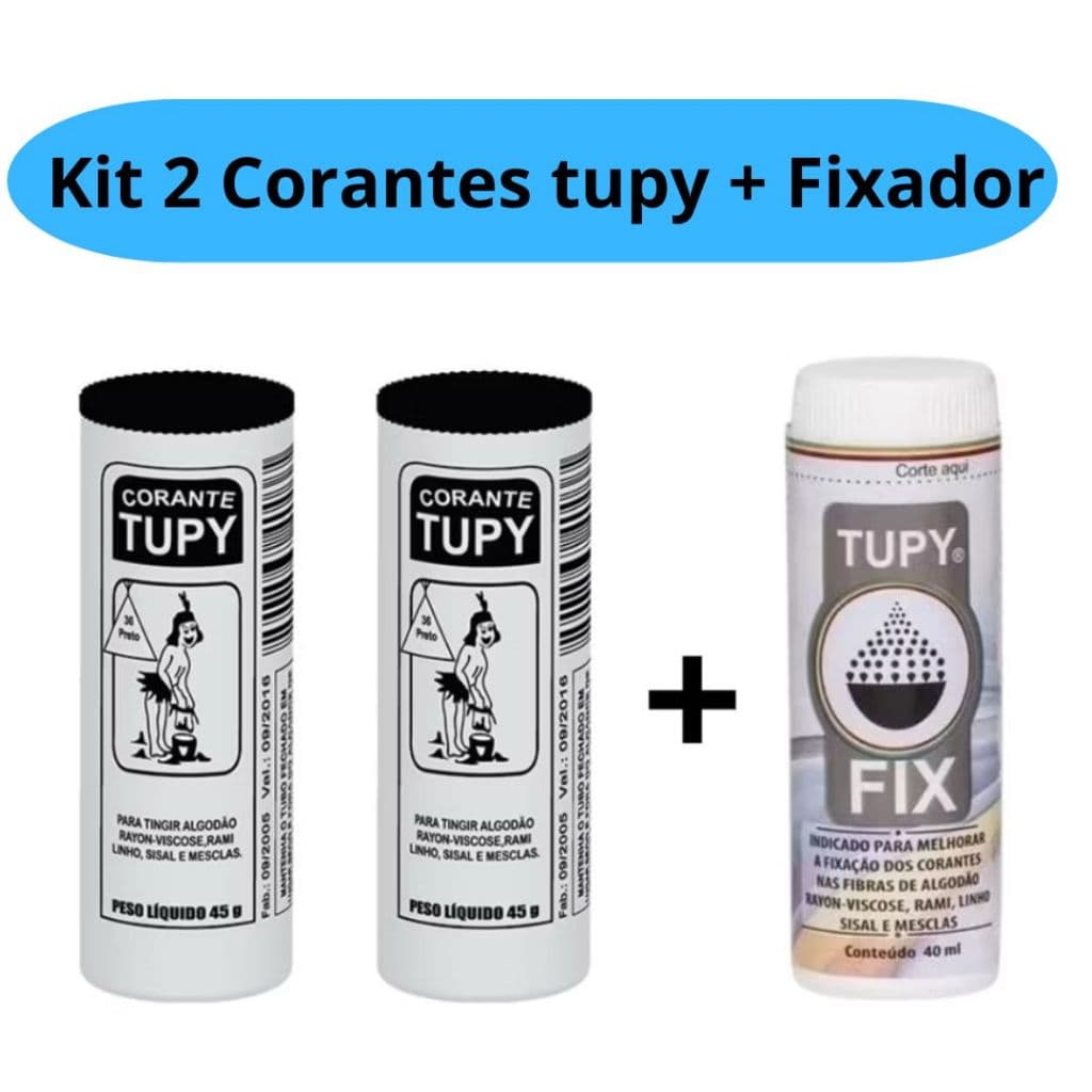 Kit Linha Tupy 2 Corante Preto + 1 Fixador Tupy Fix Para Tingir Roupa