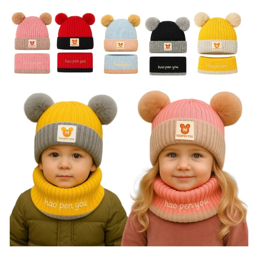 Kit touca gorro + cachecol gola infantil forrado para inverno super quentinho
