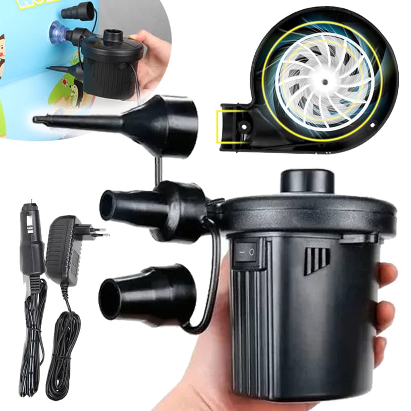 Bomba de ar elétrica Encher Piscinas Colchão De ArInflável Inflador Dupla Função e Desinflar com carregador veicula
