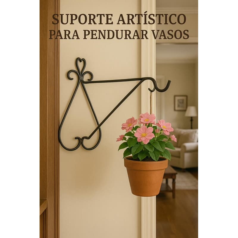 Suporte 18 cm Artístico Pendurar Xaxim, plantas, vasos de Flores cores dourado e preto.