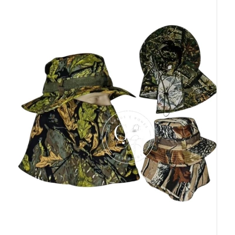 Chapéu Pescador Australiano Camping Camuflado Proteção Nuca e Pescoço Canavieiro