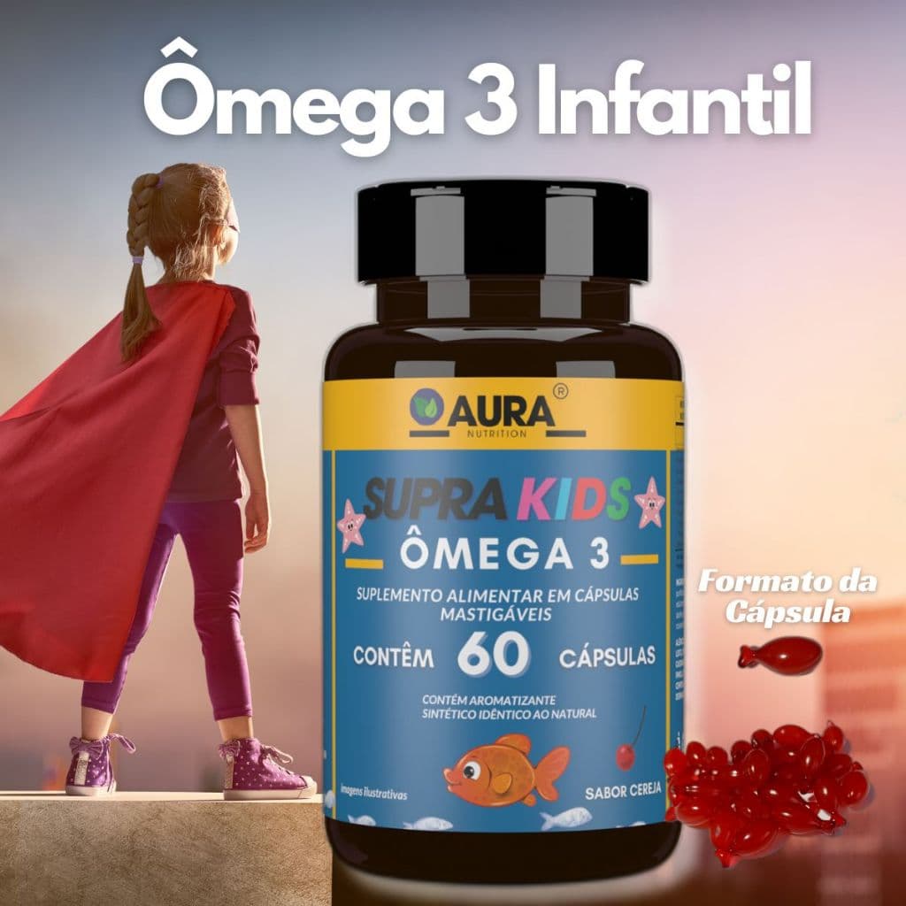 Ômega 3 Supra Kids Mastigável Sabor Cereja 60 Cápsulas - Aura Nutrition