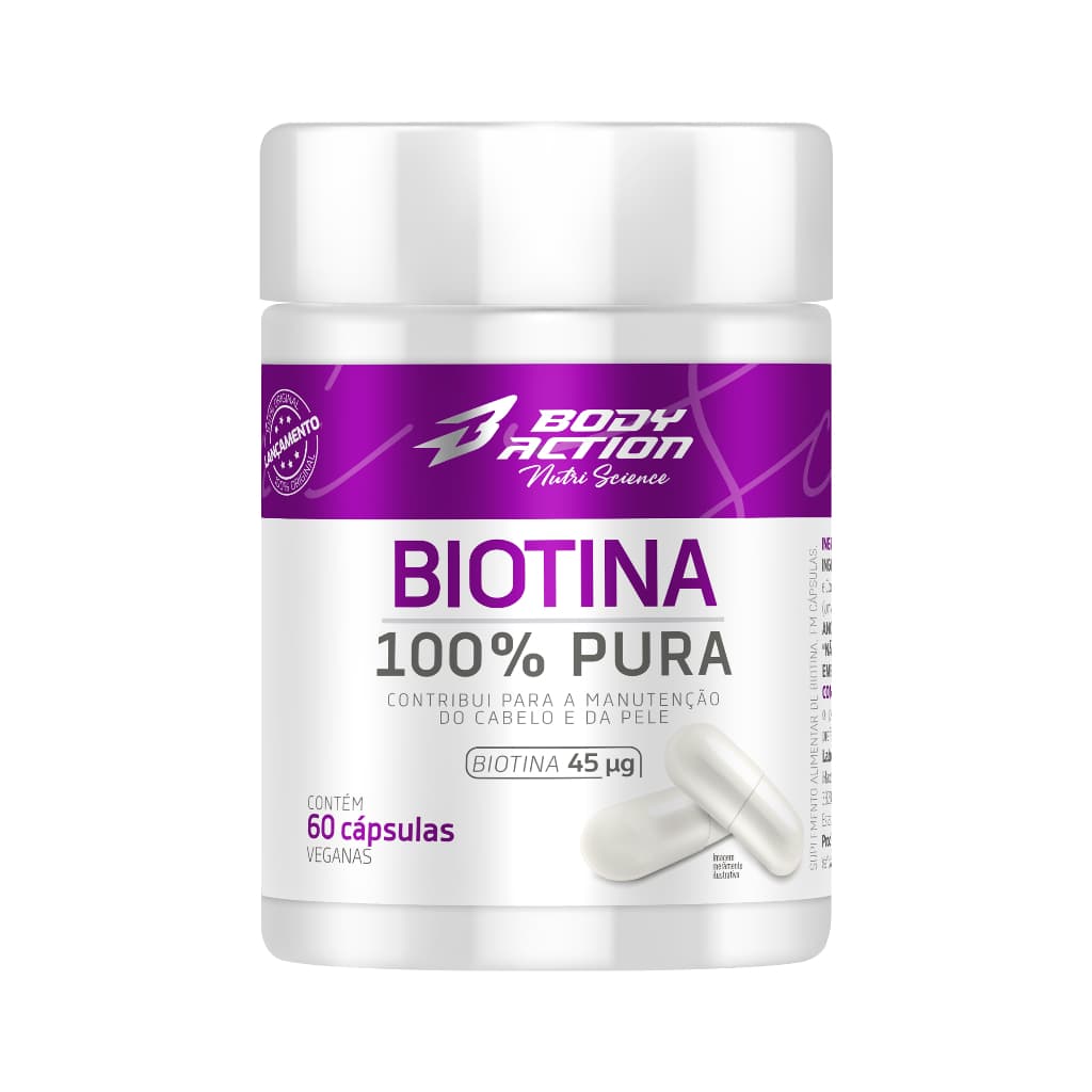 Biotina 100% Pura 45mcg 60 Cápsulas Bodyaction