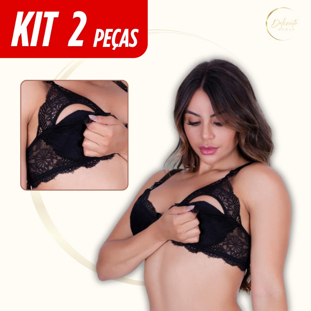 Kit 2 Sutiãs Amamentação Renda Click Fácil | Conforto & Sustentação Pós-Parto | Frete Grátis