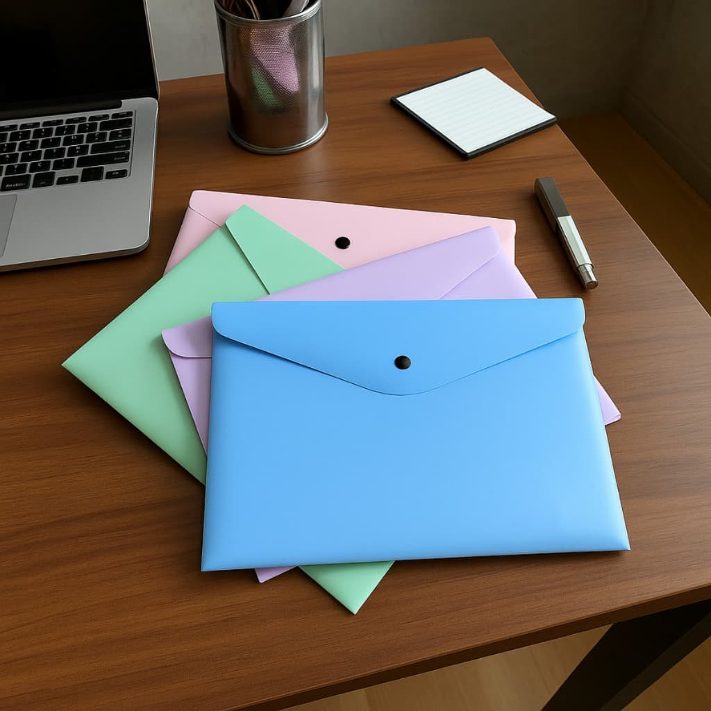 Envelope Plástico com Botão A4 Cor Pastel Serena Dello