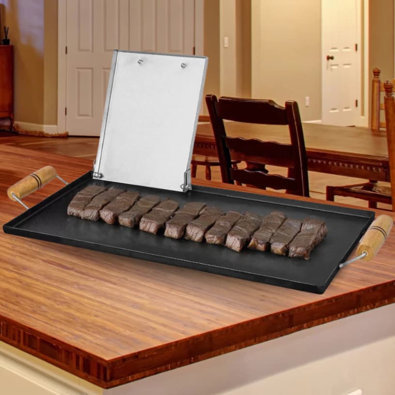 Chapa Grill Para Lanches Hambúrguer Fogão Churrasqueira Com Abafador e Cabo de Madeira