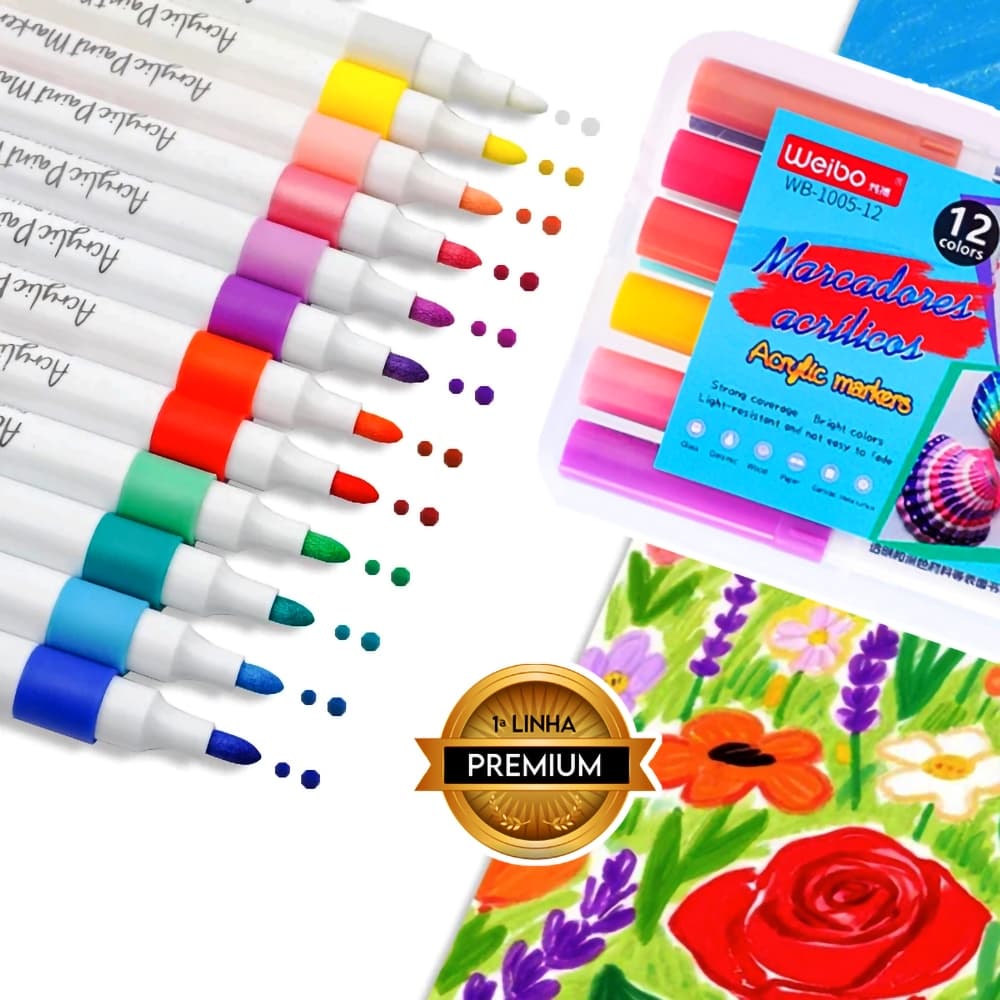 Kit Marcadores Tinta Acrílica 36 Cores Caneta Para Tecido Artesanato Cerâmica Vidro