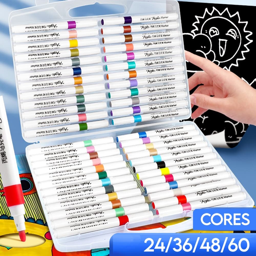Caneta Marcador Acrílico 24/36/48/60 Cores Para Papel Vidro Madeira Plástico Tecido