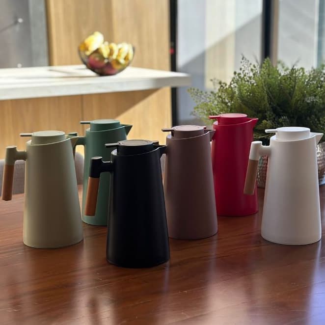 Garrafa Térmica 1L Cabo Madeira com Botão Acionamento Click