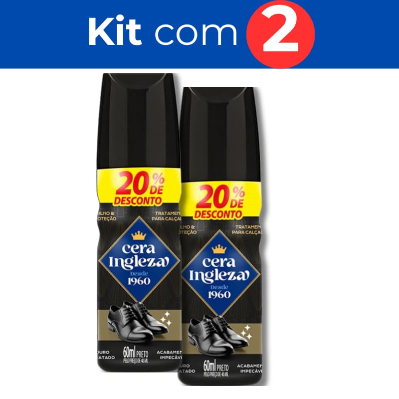 Kit 2 Cera Liquida Ingleza para Calçados Botinas Botas Sapatos Polidor e Graxa proteção Brilho Preto 60ml
